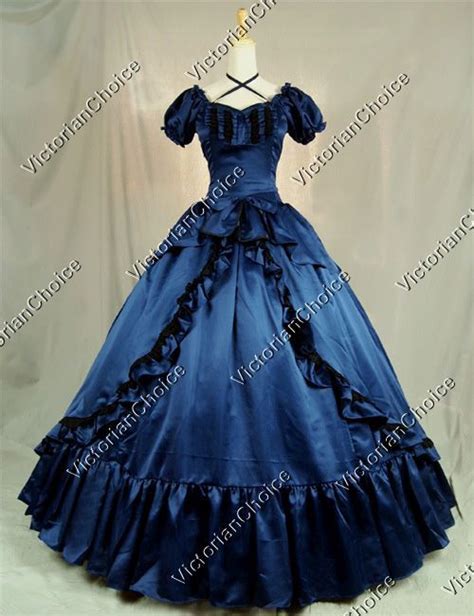 Victorian Southern Belle Navy Blue Formal Period Dress Ball Gown