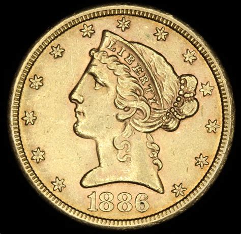 1886 S 5 Five Dollars Liberty Head Half Eagle Gold Coin Pristine Auction
