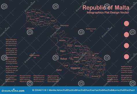 Infographics Malta Map Outline Flat Design Color Blue Orange Stock Vector Illustration Of