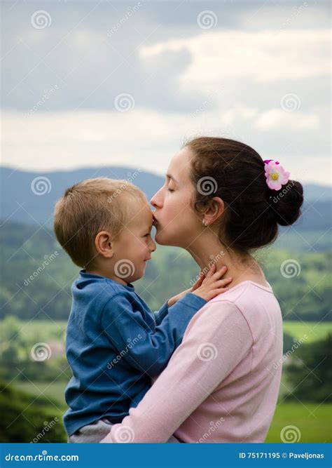 Mother Kissing Her Son Stock Image Image Of Love Cute