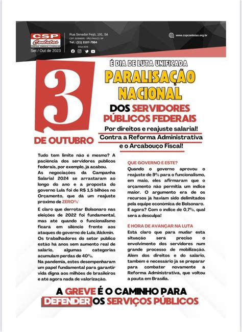 Dia 3 De Outubro É Dia De Luta Paralisação Nacional Dos Servidores Públicos Federais