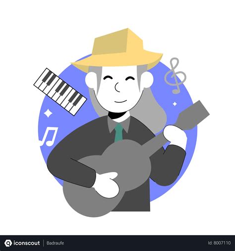 Free Blue Jazz Singer Plying Guitar Animated Illustration Download In