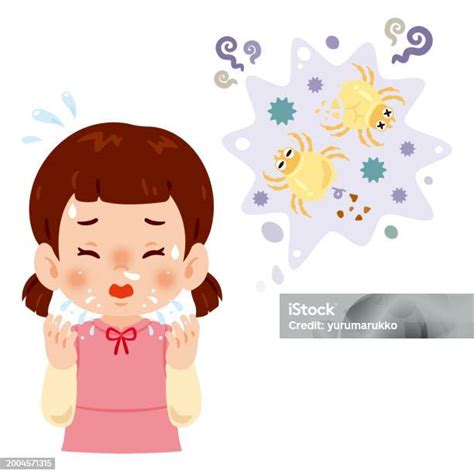 A Girl With Symptoms Of Dust Mite Allergy Stock Illustration - Download ...