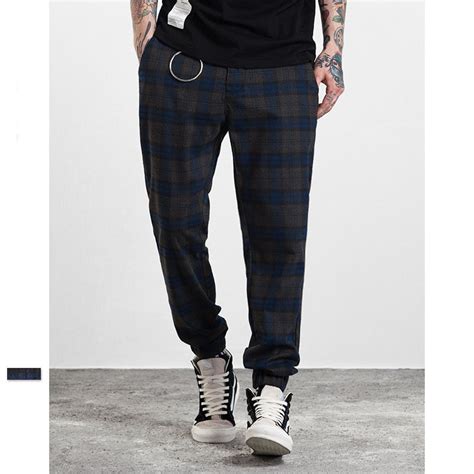 Para hombre estilo Británico Masculino oscuro Plaid Elástico Casual