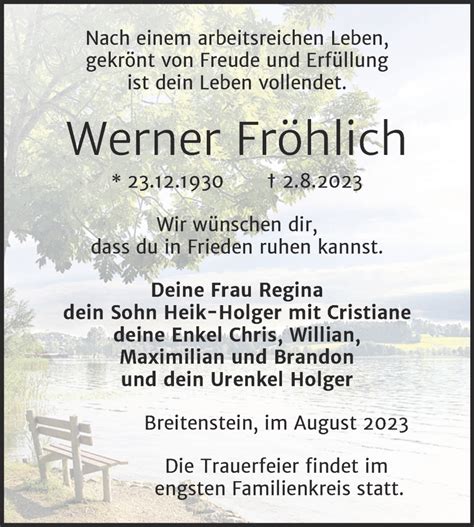 Traueranzeigen von Werner Fröhlich abschied nehmen de