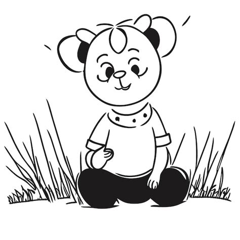 Niedlicher Babypanda Der Im Gras Sitzt Handgezeichnetes Cartoon