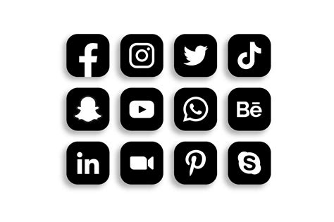 Social Media Icons Black And White Square