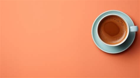 Premium AI Image Cup Of Aromatic Hot Coffee On Color Background Top View