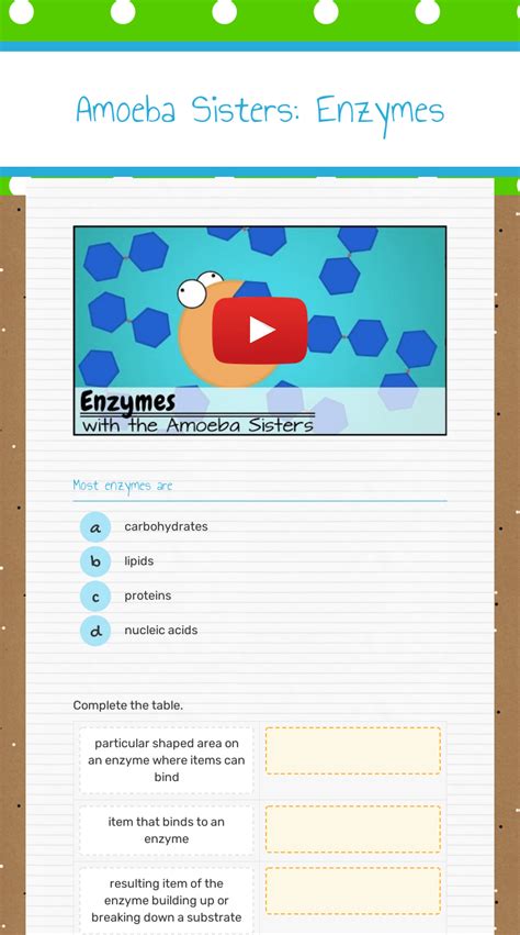 Amoeba Sisters Enzymes Worksheet Printable Computer Tools