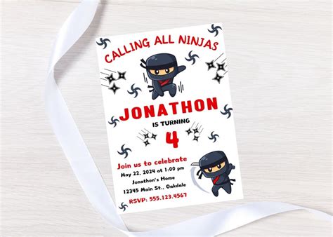 Editable Ninja Birthday Invitation Template Calling All Ninjas Birthday