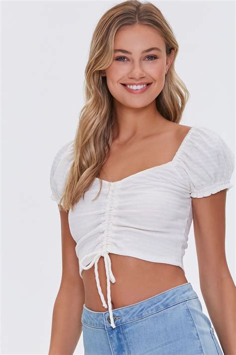 Ruched Drawstring Crop Top Forever 21 In 2021 Crop Tops Knit Crop