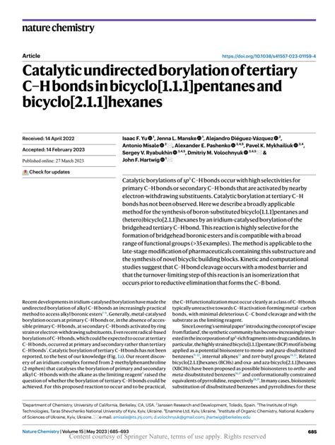 Catalytic Undirected Borylation Of Tertiary CH Bonds In Bicyclo 1 1 1