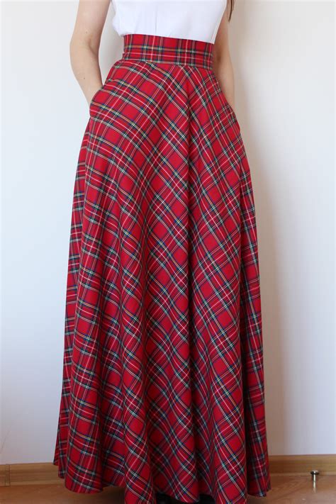 Red Tartan Maxi Skirt Red Plaid Maxi Skirt Red Maxi Skirt With Etsy