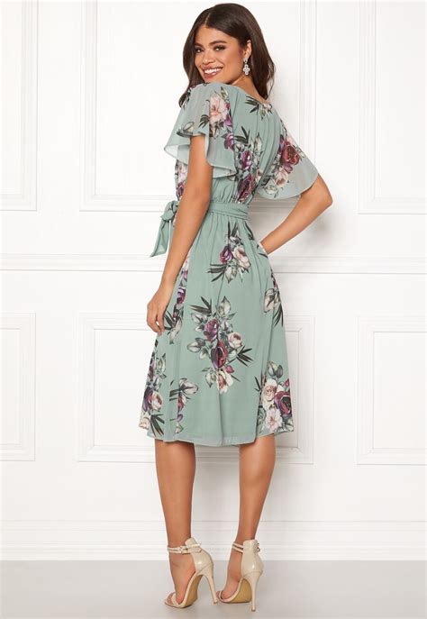 Goddiva Flutter Floral Midi Dress Duck Egg Bubbleroom