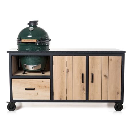 Big Green Egg Xl Fraaii Tafel Staal Eiken Inferno Met Werkblad