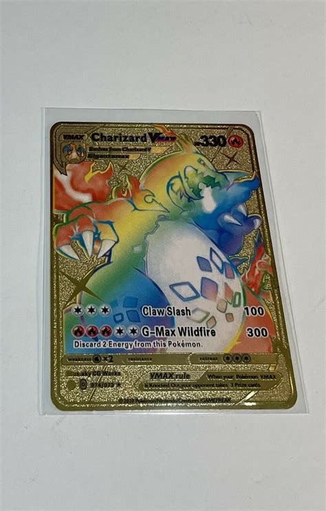 Mavin Rainbow Charizard Vmax Gold Metal Charizard Pokemon Card