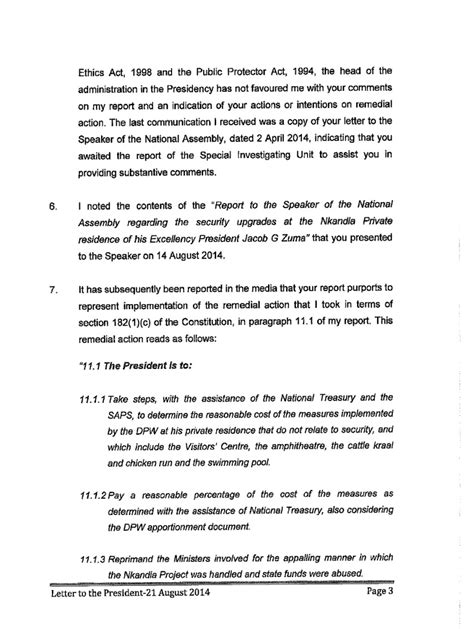 Thuli Madonsela Letter “letter To The President 21 August 2014