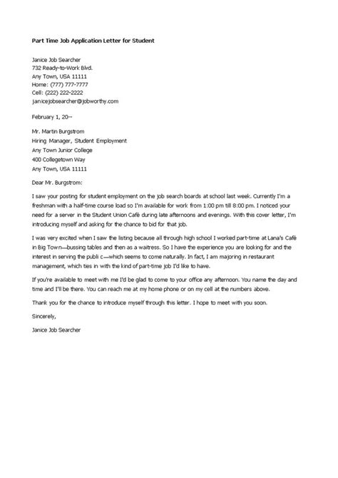 Part Time Job Application Letter For Student