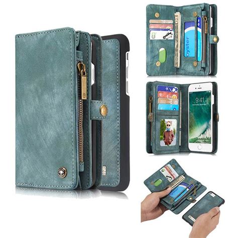 Caseme Iphone 7 Detachable 2 In 1 Zipper Wallet Case Blue Leather Wallet Case Zipper Wallet