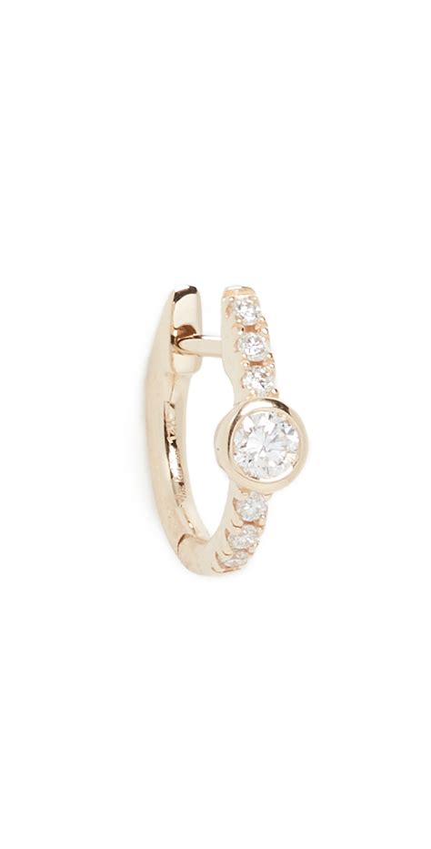 The Last Line The Last Line 14k Medium Diamond Bezel Solitaire Huggie