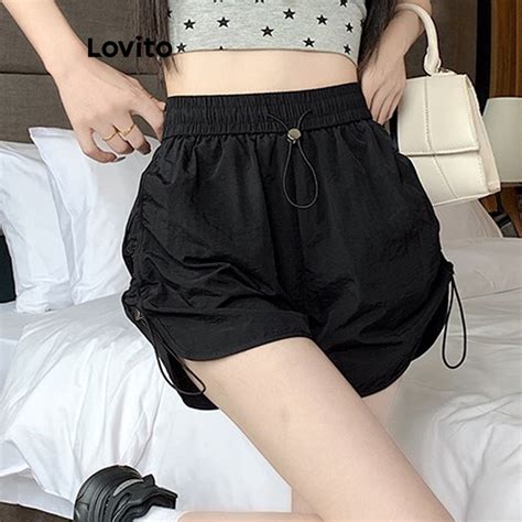 Lovito Shorts Casuais Lisos Bolso Cord O Para Mulheres Lne