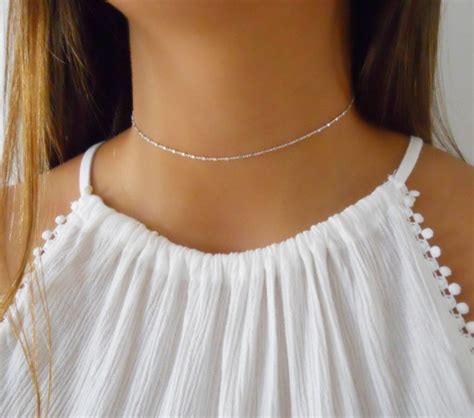 Simple Silver Choker Sterling Silver Chain Necklace With Etsy