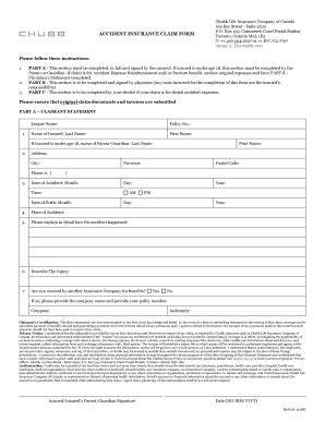 Fillable Online Accident Insurance Claim Form Chubb Fax Email Print