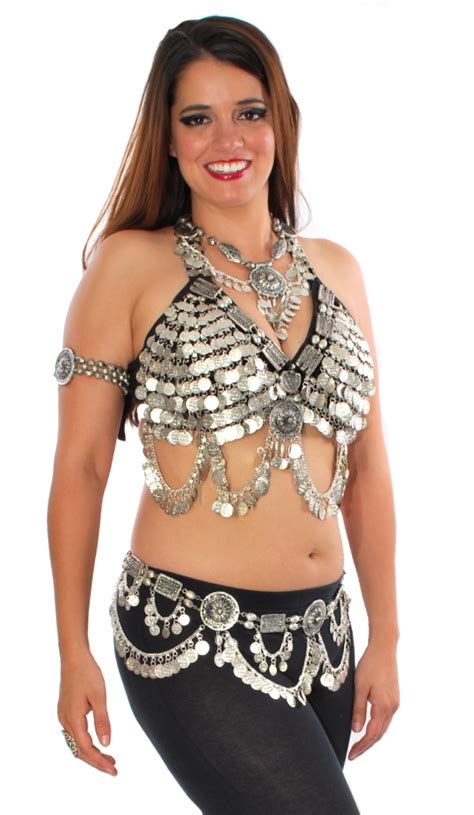 Classic Belly Dance Coin Belt With Large Medallions Silver