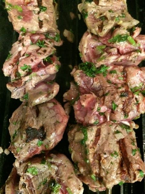 Fresh Filet Mignon Black Angus Beef Kabob Garnished With Parsley And