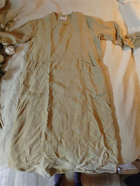 Vintage Flax Engelhart Linen Dress Lagenlook Pockets Shift Long Lg