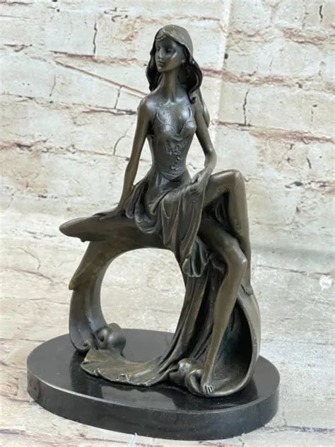 Art Deco Scultura Nude Girl Woman Naked Divinit Bronzo Statua Statuina