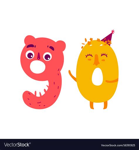 Cute animallike character number ninety 90 Vector Image