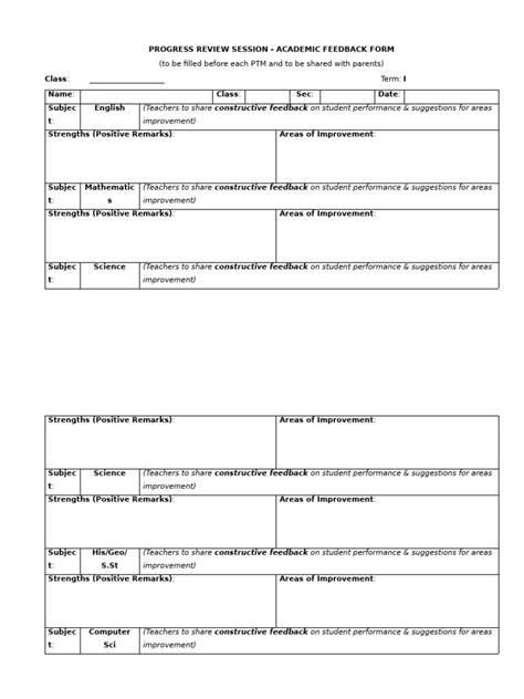 Progress Review Session Academic Feedback Form 2024 24 Pdf
