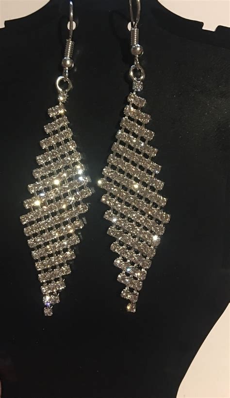 Clear Sparkling Swarovski Crystals Mesh Dangle Drop Earrings Etsy