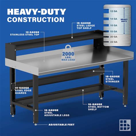 72" Wide Adjustable Height Workbenches with Stainless Steel Top with ...