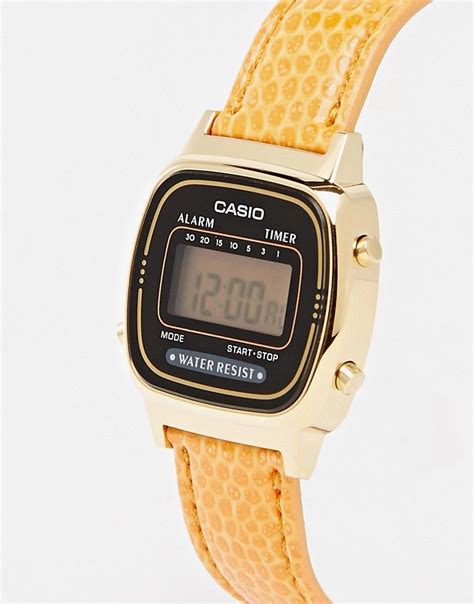 Image 2 Of Casio La670wegl 4a2ef Orange Snake Leather Digital Watch