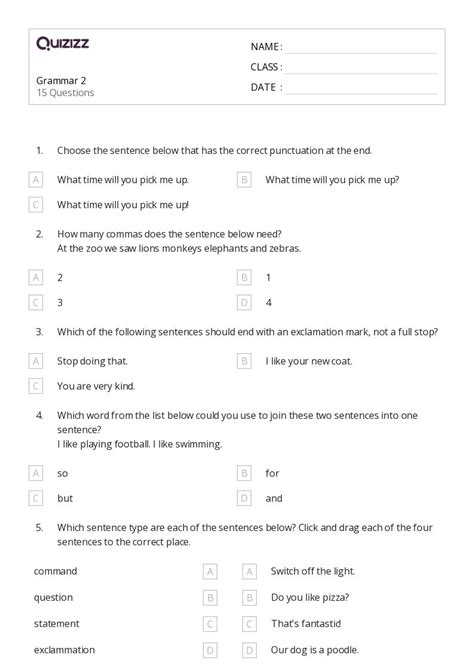 50 Sentences Punctuation Worksheets For 2nd Year On Quizizz Free