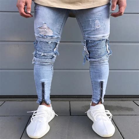 Buy Ripped Denim Men S Jeans Pants Spring Black Hi Street Full Hole Mens