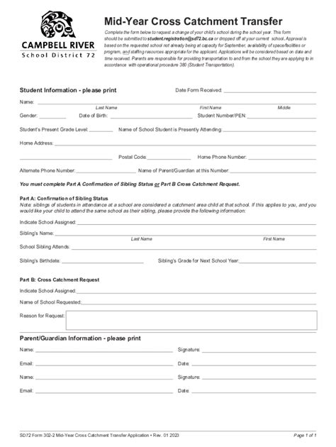 Fillable Online Mid Year Cross Catchment Transfer Or Confirmation Of