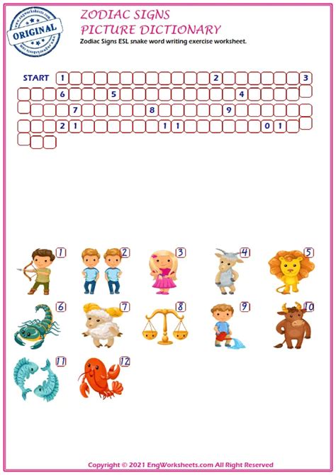 Zodiac Signs Esl Printable Matching Exercise Worksheets For Kids