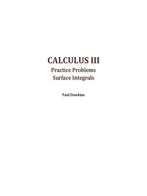 Calciii Surfaceintegrals Problems Pdf Vector Calculus Integral