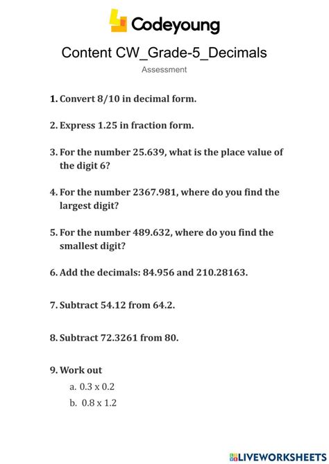 Decimals And Fractions Fraction And Decimal Worksheets For Year