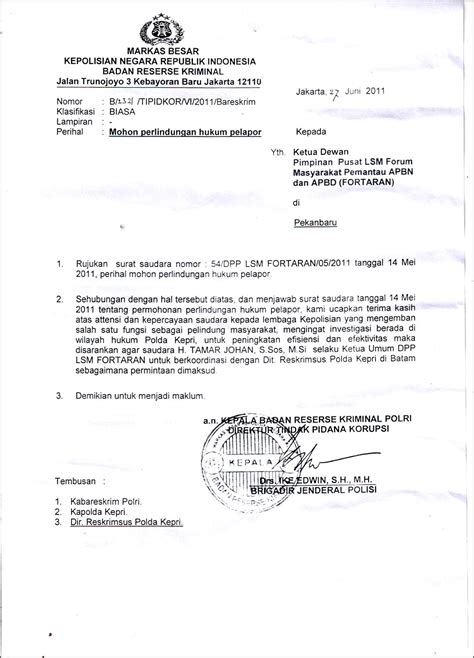 Contoh Surat Permohonan Pengawasan Ke Mabes Polri Surat Lamaran Kerja