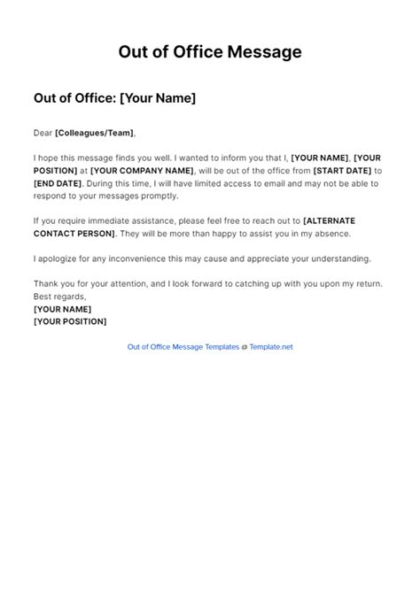 Free Busy Out Of Office Message Template Edit Online And Download