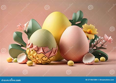 Easter Poster Or Template With Easter Eggs On Light Background Stock Illustration