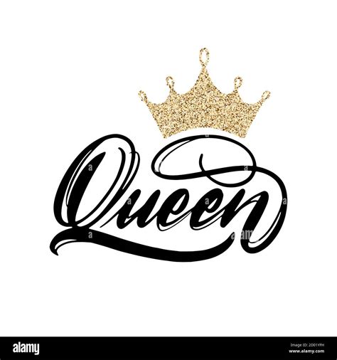 Trendy Lettering Queen With Gold Crown Image For Print Stock Vector