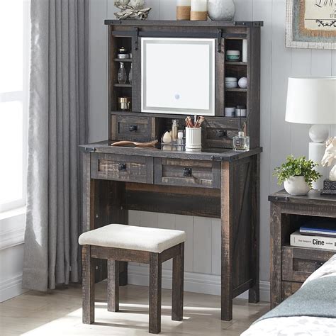 Mo Finance T Tream Farmhouse Makeup Vanity Desk With Sliding