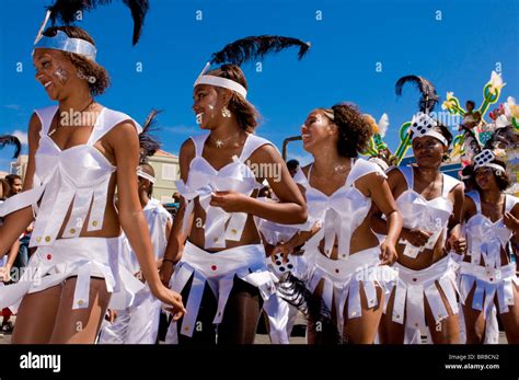 Costumed Women Dancing Carnival Mindelo Sao Vicente Cape Verde