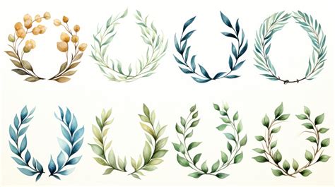 Premium Photo Various Watercolor Laurel Wreaths Presented Neatly On A