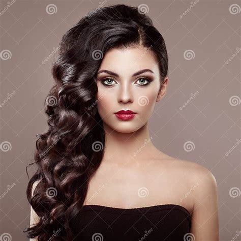 Brunette Woman With Curly Hairstyle Stock Image Image Of Elegant